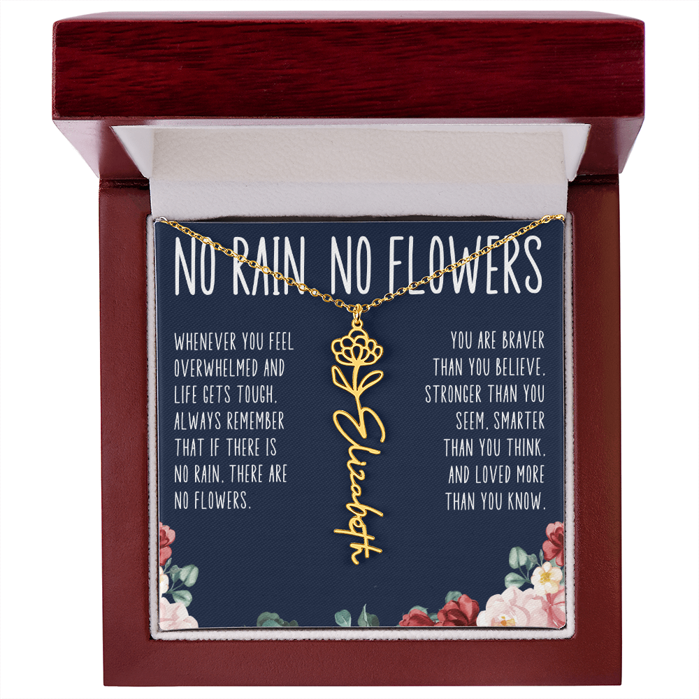 No Rain No Flowers Personalized Birth Flower Name Necklace
