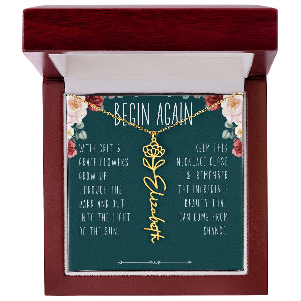 Begin Again Personalized Birth Flower Name Necklace Encouragement Gift for Her