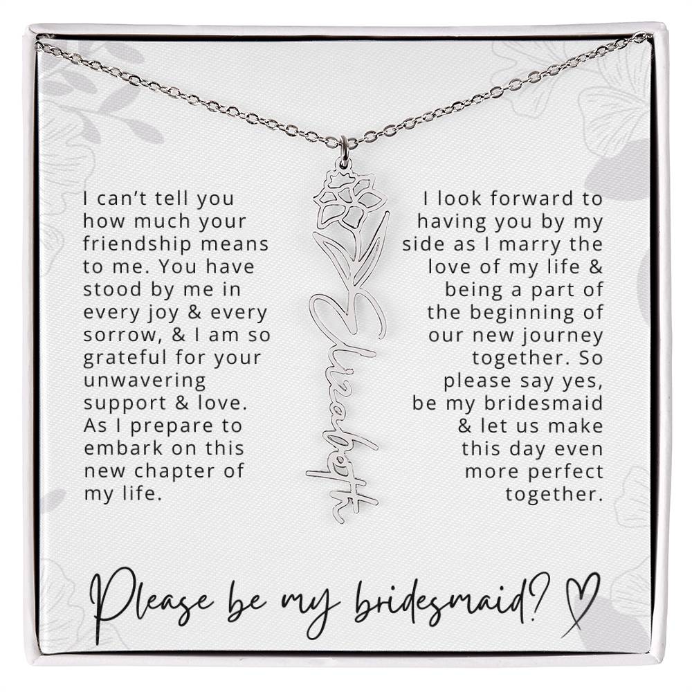 Bridesmaid Gift Script Name Necklaces Personalized Name and Birth Month Flower