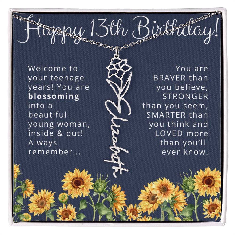 13th Birthday Gift Birth Month Flower Necklace