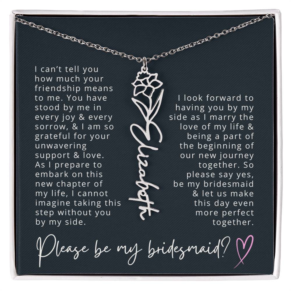 Bridesmaid Proposal Custom Name Necklace with Birth Month Flower Bridal Party Gift