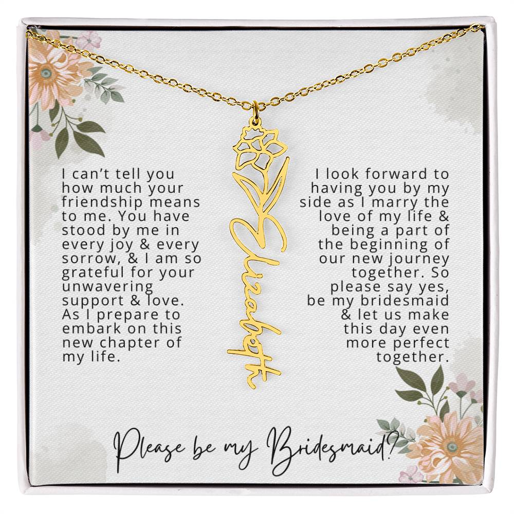 Bridesmaid Proposal Personalized Birth Flower Name Necklace Gift for Bridesmaid