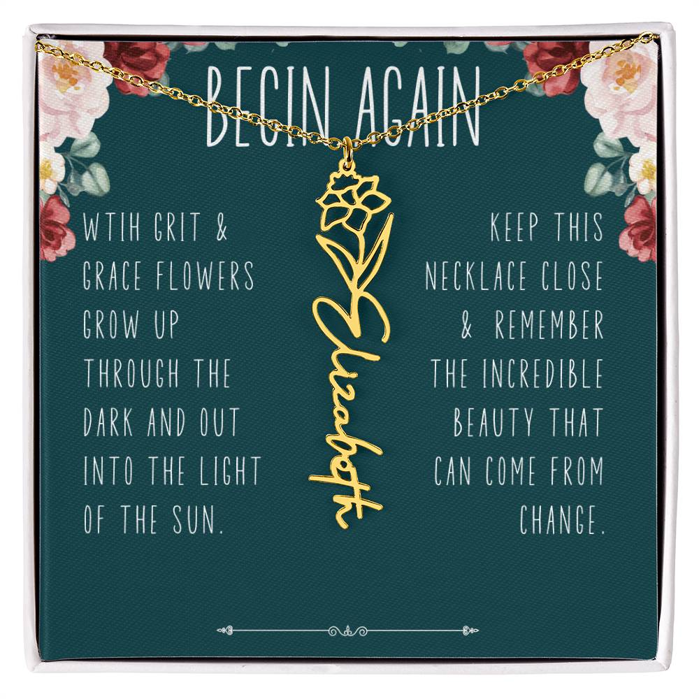 Begin Again Personalized Birth Flower Name Necklace Encouragement Gift for Her