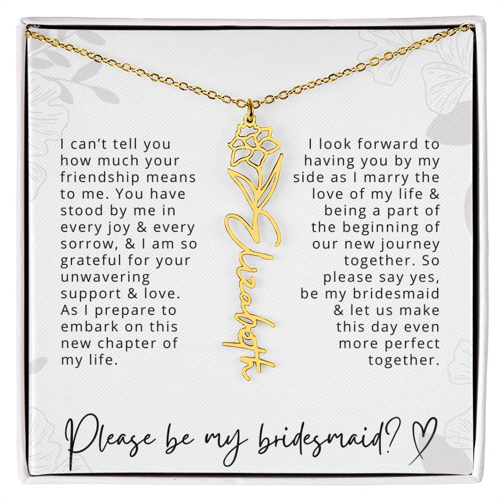 Bridesmaid Gift Script Name Necklaces Personalized Name and Birth Month Flower