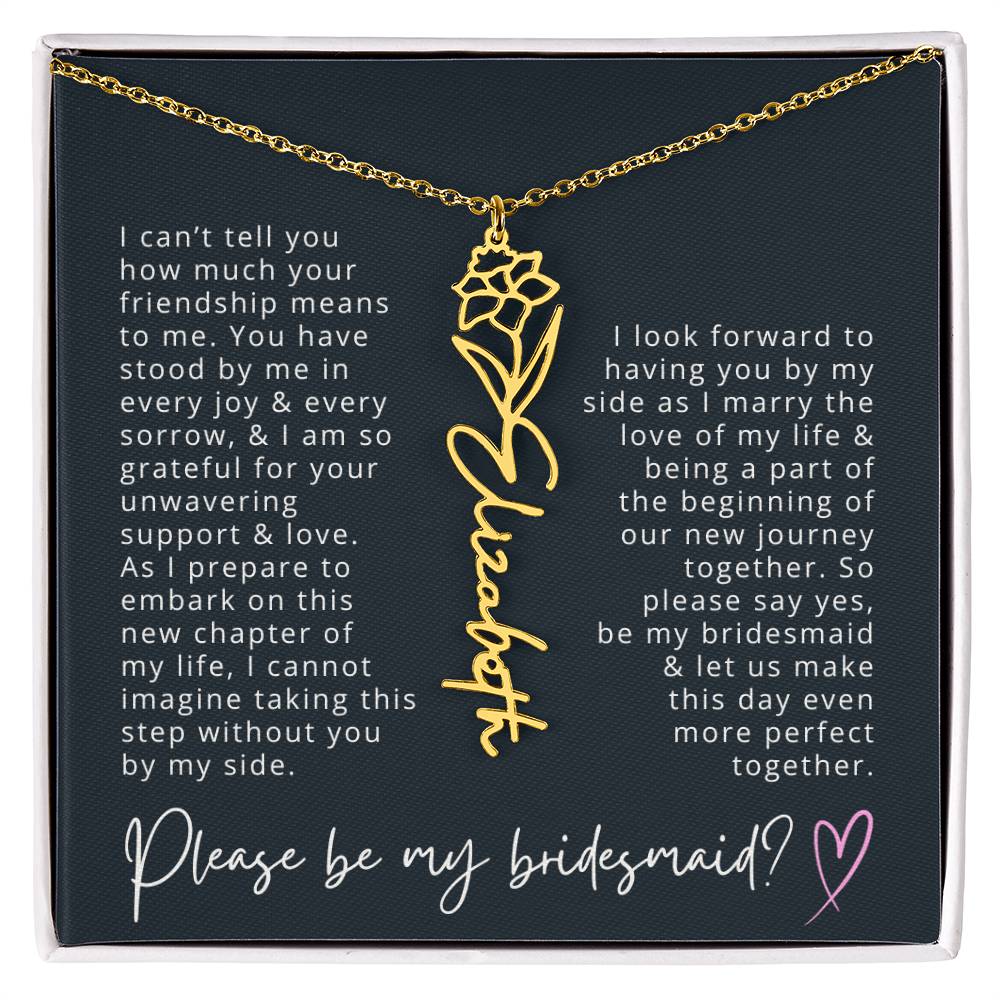 Bridesmaid Proposal Custom Name Necklace with Birth Month Flower Bridal Party Gift