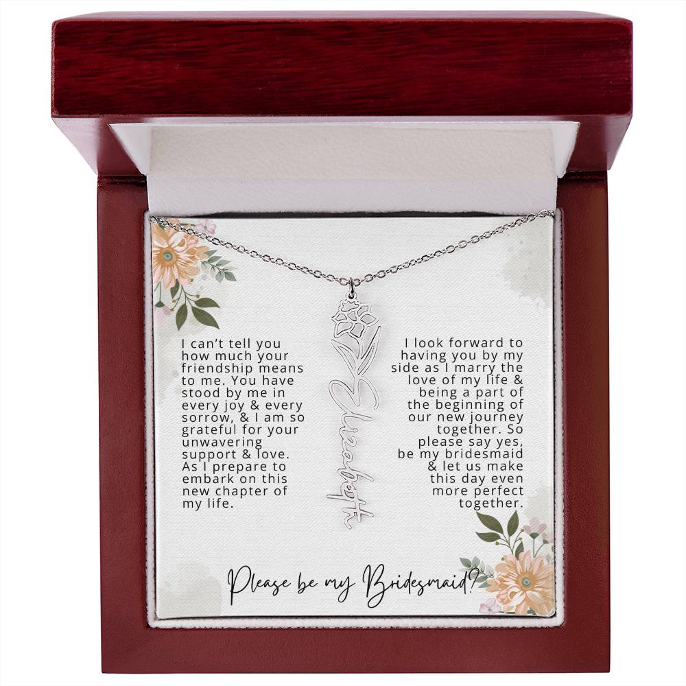 Bridesmaid Proposal Personalized Birth Flower Name Necklace Gift for Bridesmaid