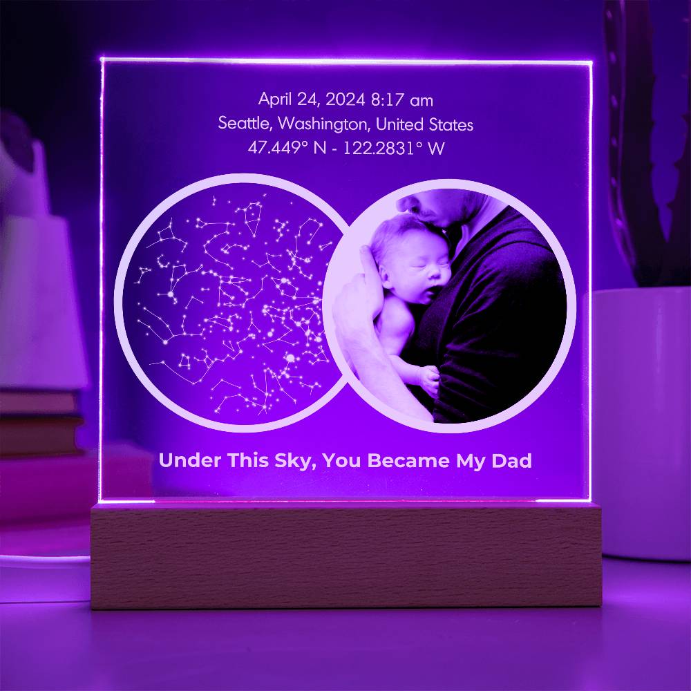 The Day You Became My Dad Custom Star Map LED Light - First Time Dad Christmas Gift, Night Sky By Date Print New Dad Birthday Gift