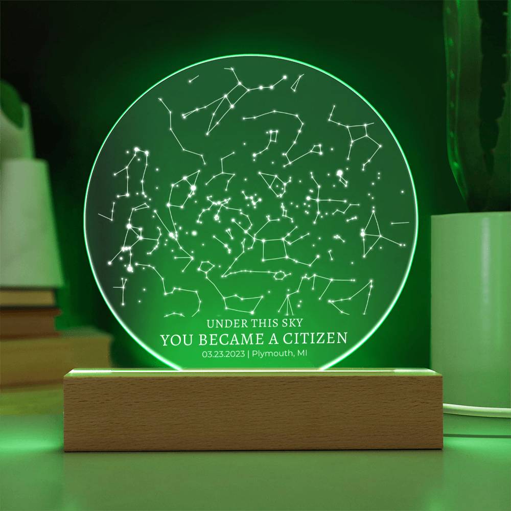 New Citizen Gift Custom LED Light or Plaque Star Map By Date Citizenship Oath Gift