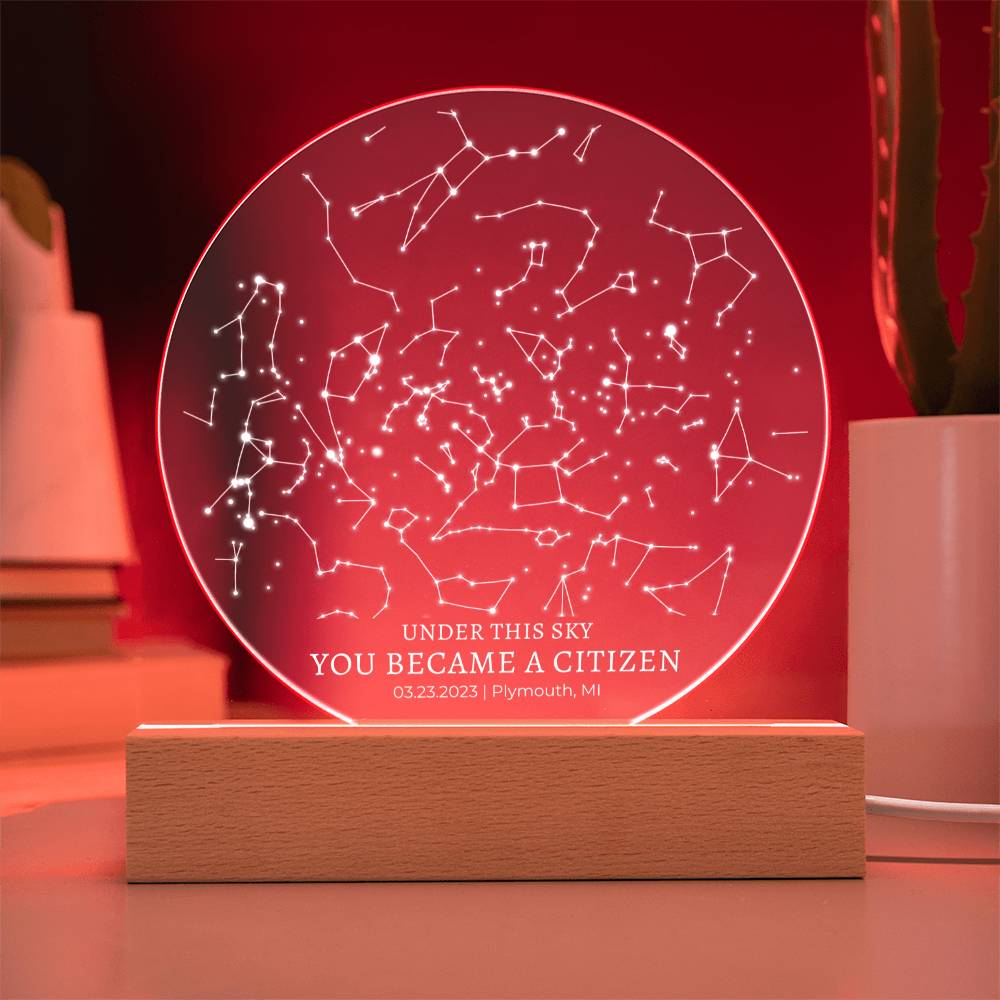 New Citizen Gift Custom LED Light or Plaque Star Map By Date Citizenship Oath Gift