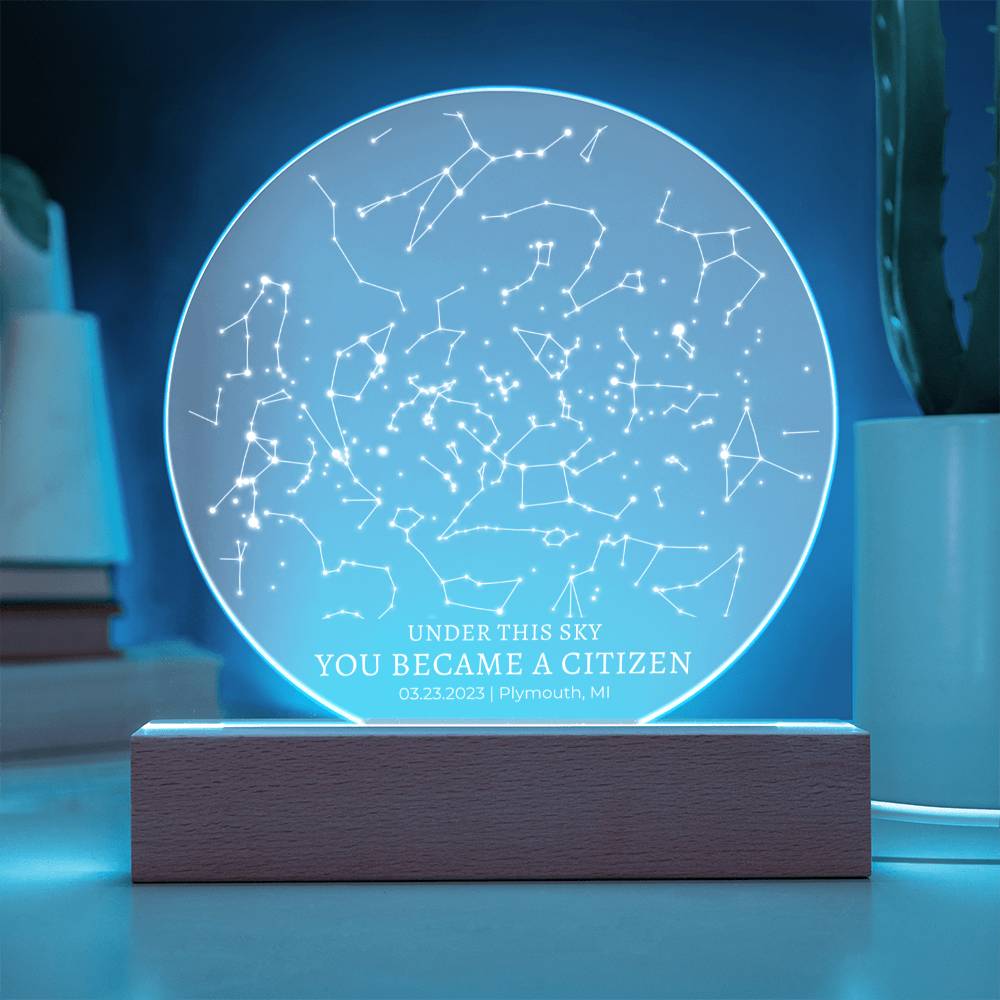 New Citizen Gift Custom LED Light or Plaque Star Map By Date Citizenship Oath Gift