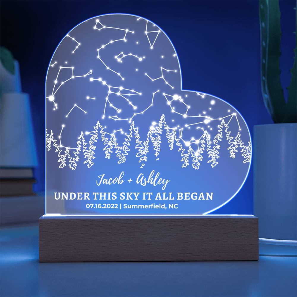 Nature Lover Anniversary Gift Custom Star Map By Date Light | Wood Anniversary Gift for Husband, Wife Boyfriend, Girlfriend Hiker Gift