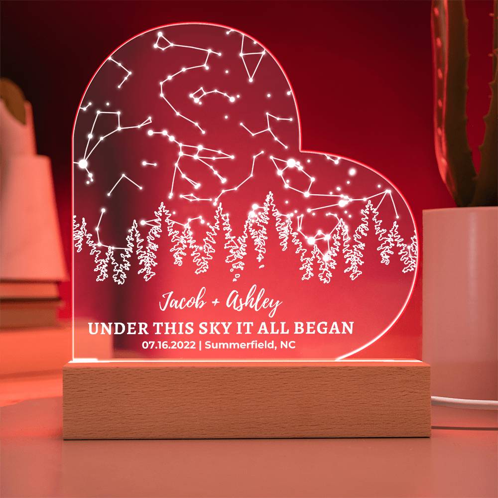 Nature Lover Anniversary Gift Custom Star Map By Date Light | Wood Anniversary Gift for Husband, Wife Boyfriend, Girlfriend Hiker Gift