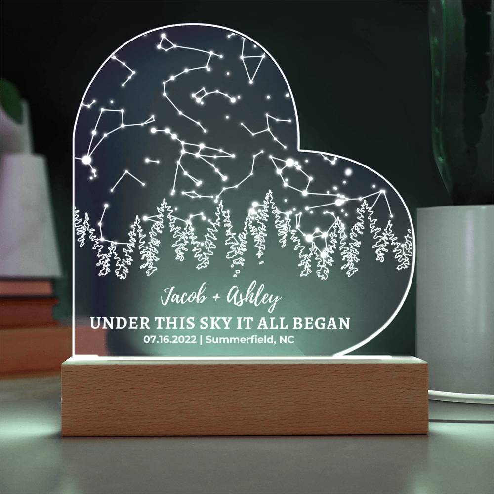 Nature Lover Anniversary Gift Custom Star Map By Date Light | Wood Anniversary Gift for Husband, Wife Boyfriend, Girlfriend Hiker Gift