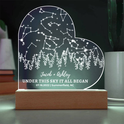 Nature Lover Anniversary Gift Custom Star Map By Date Light | Wood Anniversary Gift for Husband, Wife Boyfriend, Girlfriend Hiker Gift