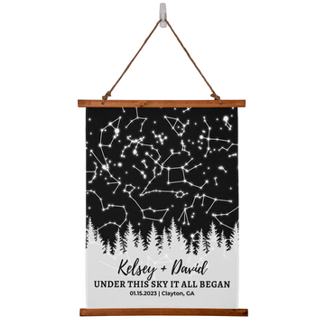 Custom Night Sky Print, Rustic Wedding Gift, Personalized Star Map, Forest Sky Print, Custom Rustic Wedding Gift, Under These Stars Wall Tapestry