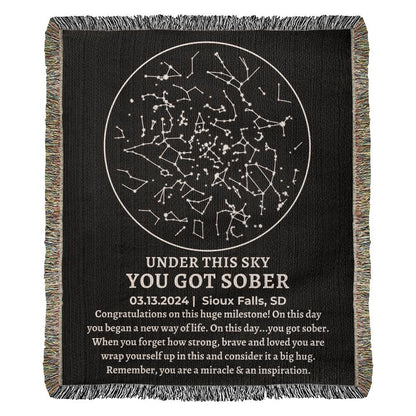 Sober Anniversary Gift Custom Star Map By Date Woven Blanket Sober Birthday Gifts Sobriety Gift For Women Her Recovery Gift For Men Him