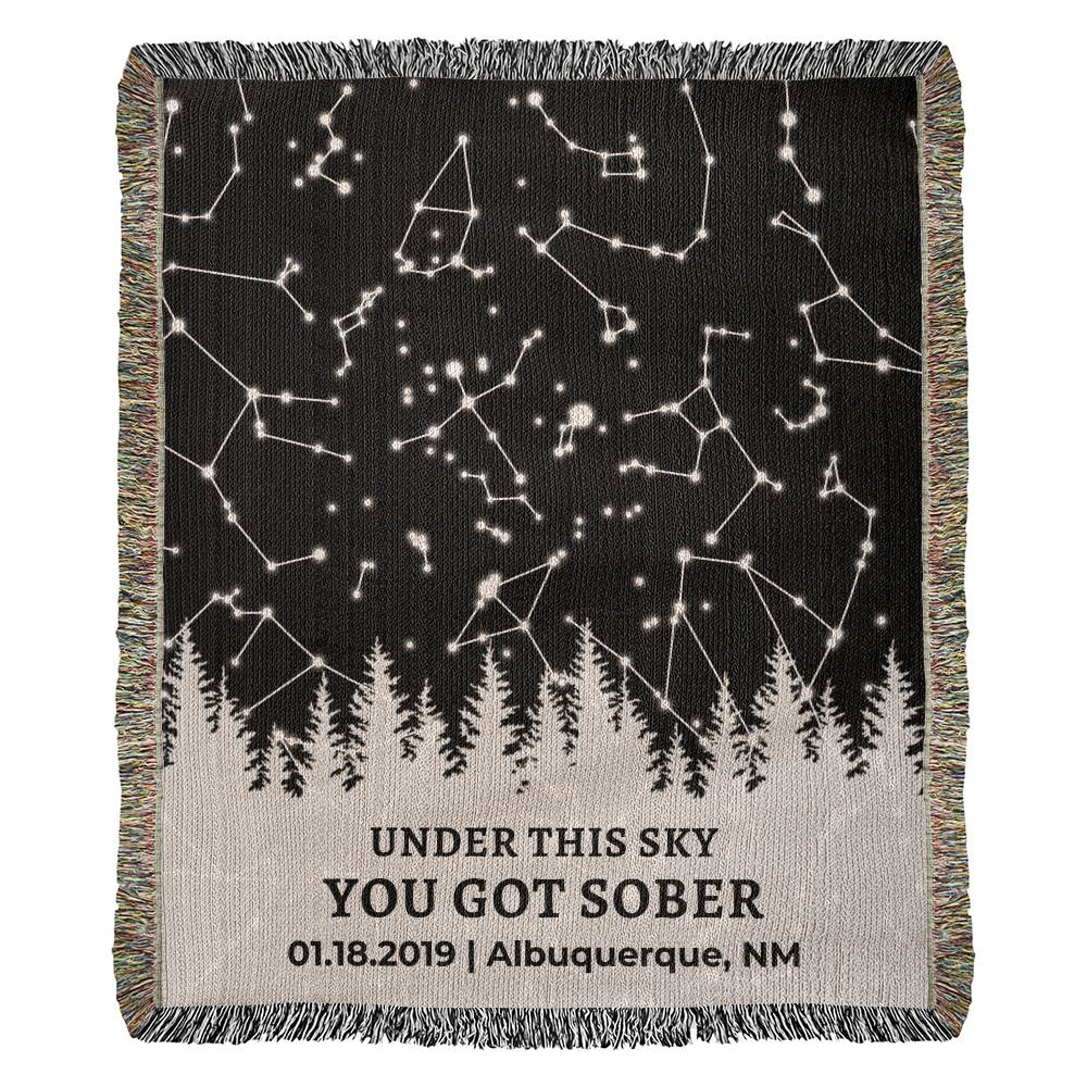 Sober Birthday Custom Star Map By Date Woven Blanket Personalized Soberversary Gift Sobriety Gift for Women Gift for Men