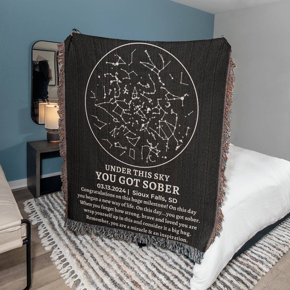 Sober Anniversary Gift Custom Star Map By Date Woven Blanket Sober Birthday Gifts Sobriety Gift For Women Her Recovery Gift For Men Him