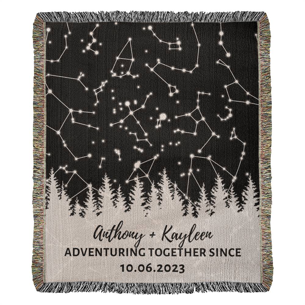 Custom Star Map By Date Forest Theme Pine Tree Blanket | Cotton Anniversary Gift for Him or Her