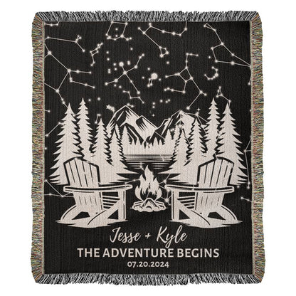 Engagement Gift For Nature Lovers, Camping Gift For Couples, Personalized His & Hers Initial Blanket, The Adventure Begins, Anniversary Gift