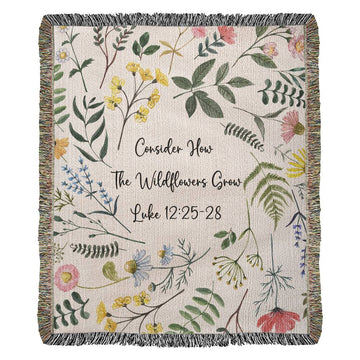 Consider How The Wildflowers Grow Woven Throw Blanket, Bible Verse Tapestry, Christian Tapestry, Scripture, Christian Blanket, Gifts For Her