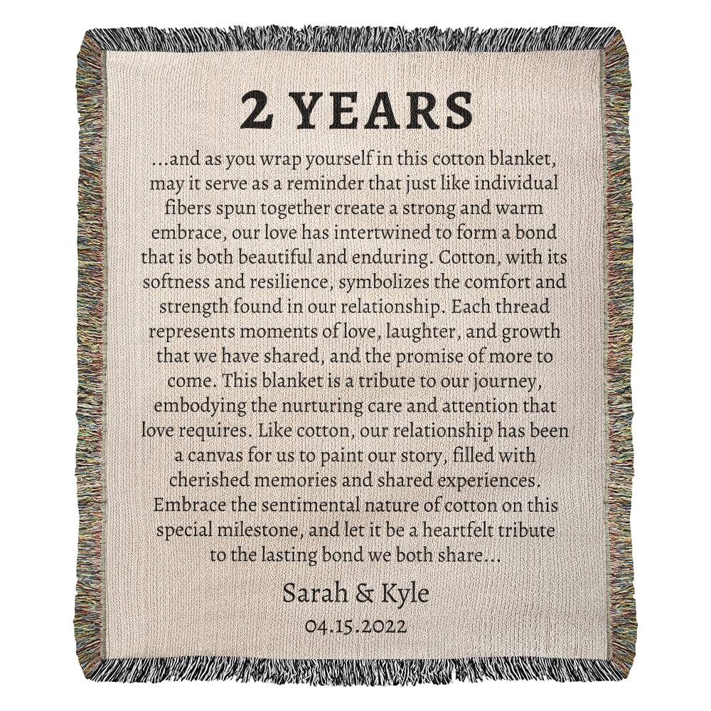 Personalized Cotton Anniversary Cotton Blanket | 2 Year Anniversary Gift for Couples | The Meaning Behind Cotton for Second Anniversary Gift