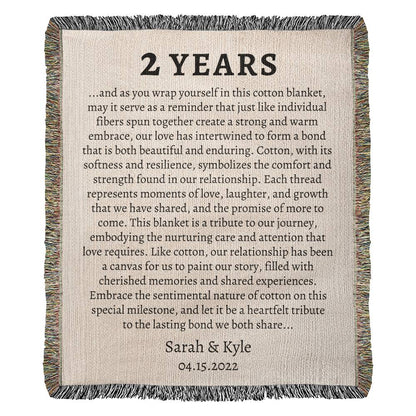 Personalized Cotton Anniversary Cotton Blanket | 2 Year Anniversary Gift for Couples | The Meaning Behind Cotton for Second Anniversary Gift