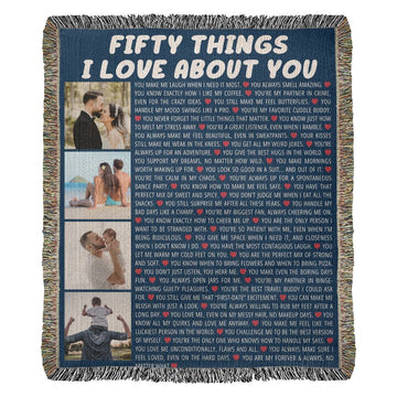 50th Birthday or Anniversary Cotton Blanket - Personalized 50 Reasons I Love You Gift with Custom Photos - Custom Keepsake for Husband/Friend