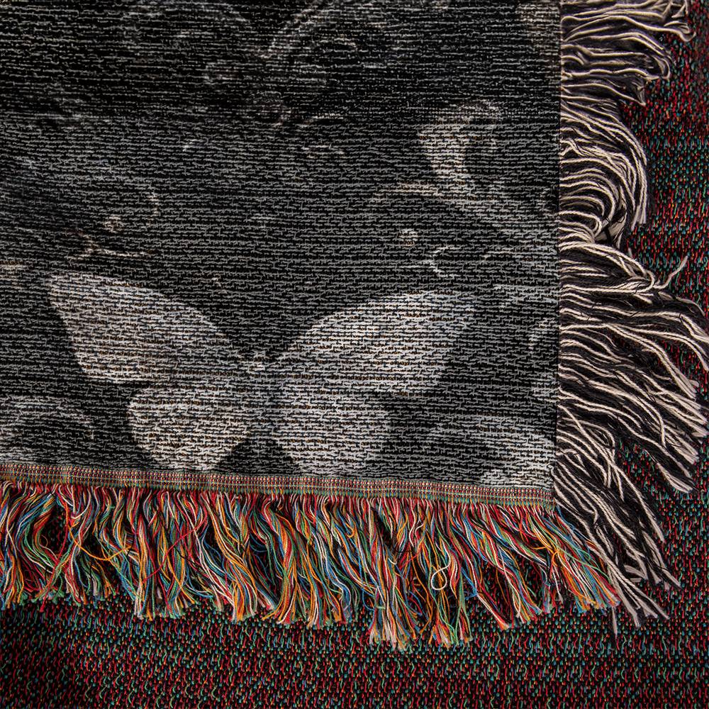 Luna Moths Throw Blanket | 100% Cotton | Jacquard Blanket with Fringed Edge | Gothic Tapestry | Woven in the USA