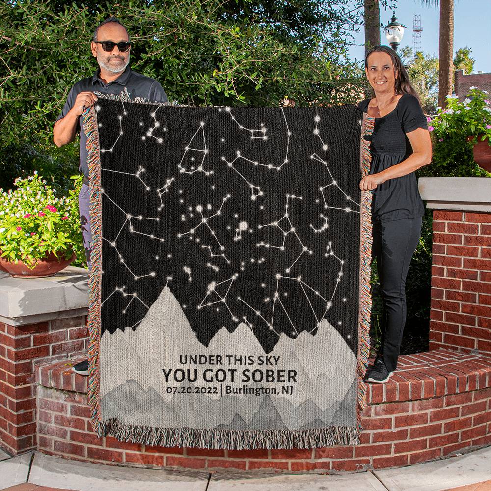 Sober Anniversary Custom Star Map By Date Blanket, Sobriety gifts, Sobriety Anniversary, Birthday, Christmas Encouragement Gift