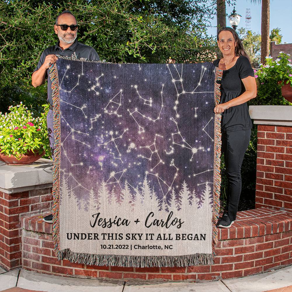 Stars The Night We Met Custom Star Map Blanket - Unique Christmas Gift, Star Map By Date Anniversary Gift, Night Sky Print Personalized Gift