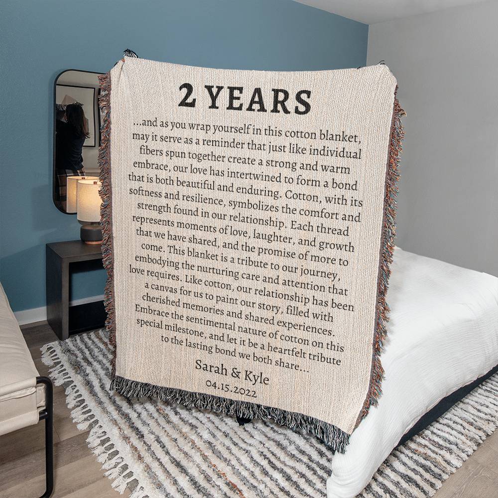 Personalized Cotton Anniversary Cotton Blanket | 2 Year Anniversary Gift for Couples | The Meaning Behind Cotton for Second Anniversary Gift