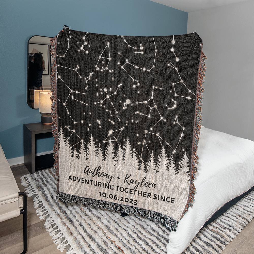 Custom Star Map By Date Forest Theme Pine Tree Blanket | Cotton Anniversary Gift for Him or Her