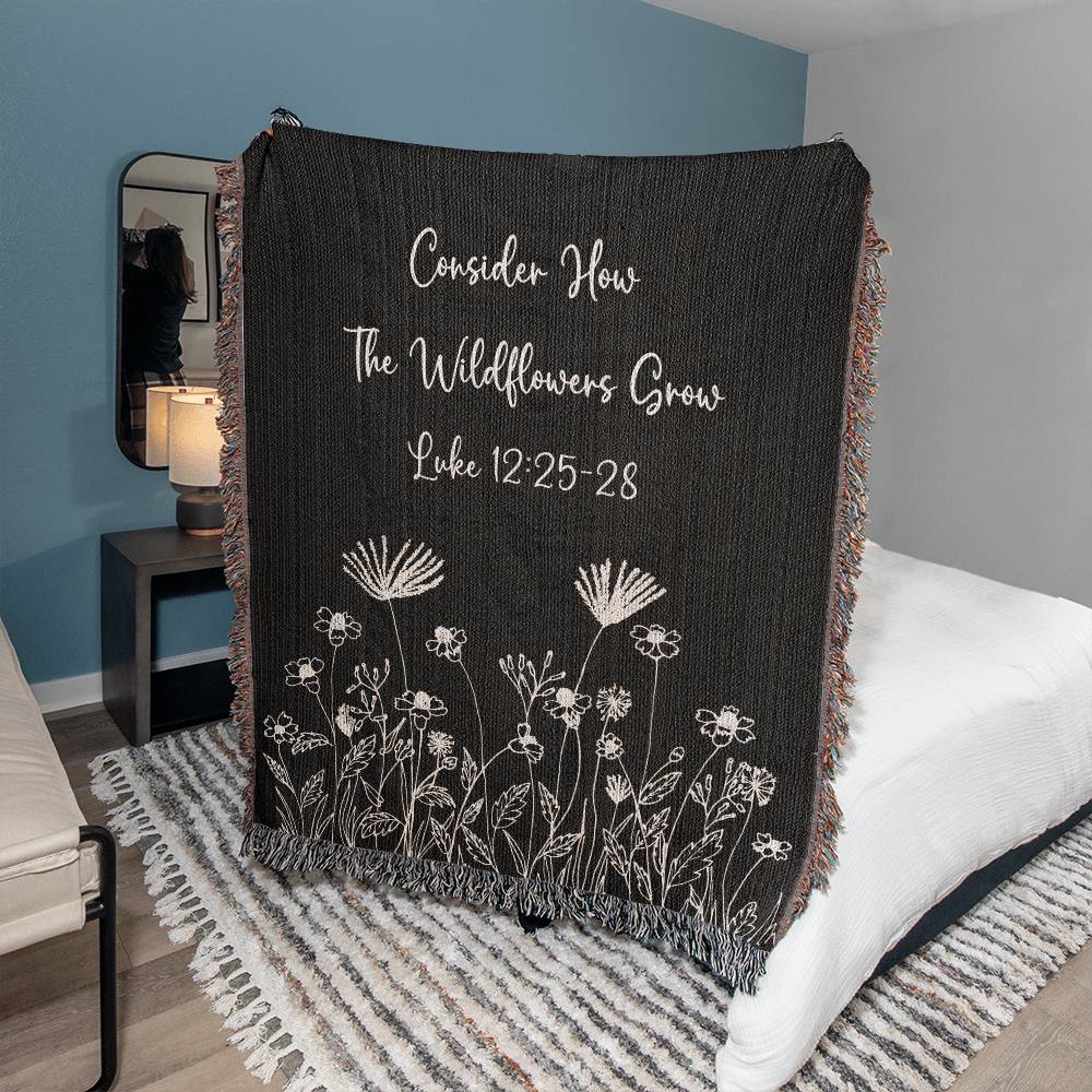 Consider How The Wildflowers Grow Woven Throw Blanket, Bible Verse Tapestry, Christian Tapestry, Christian Blanket, Scripture Gifts For Her