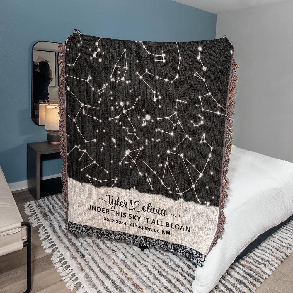 Cotton Anniversary Gift Constellation Map Blanket | Star Map By Date Wedding Gift for Daughter or Son Wedding Gift