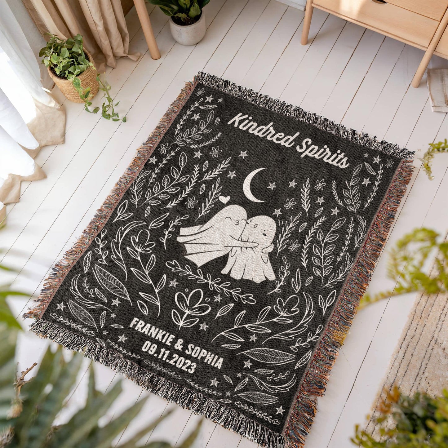 Ghost Couple Kindred Spirits Personalized Wedding Blanket Spooky Halloween Tapestry Woven Ghost Gifts His & Hers Anniversary Gifts