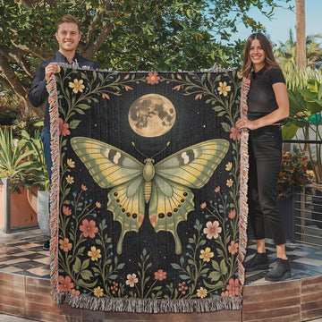 Witchy Luna Moth Blanket, Cottagecore & Dark Academia Throw, Goblincore Tapestry, Witchy Decor, Mystical Moth and Moon Lover Gift