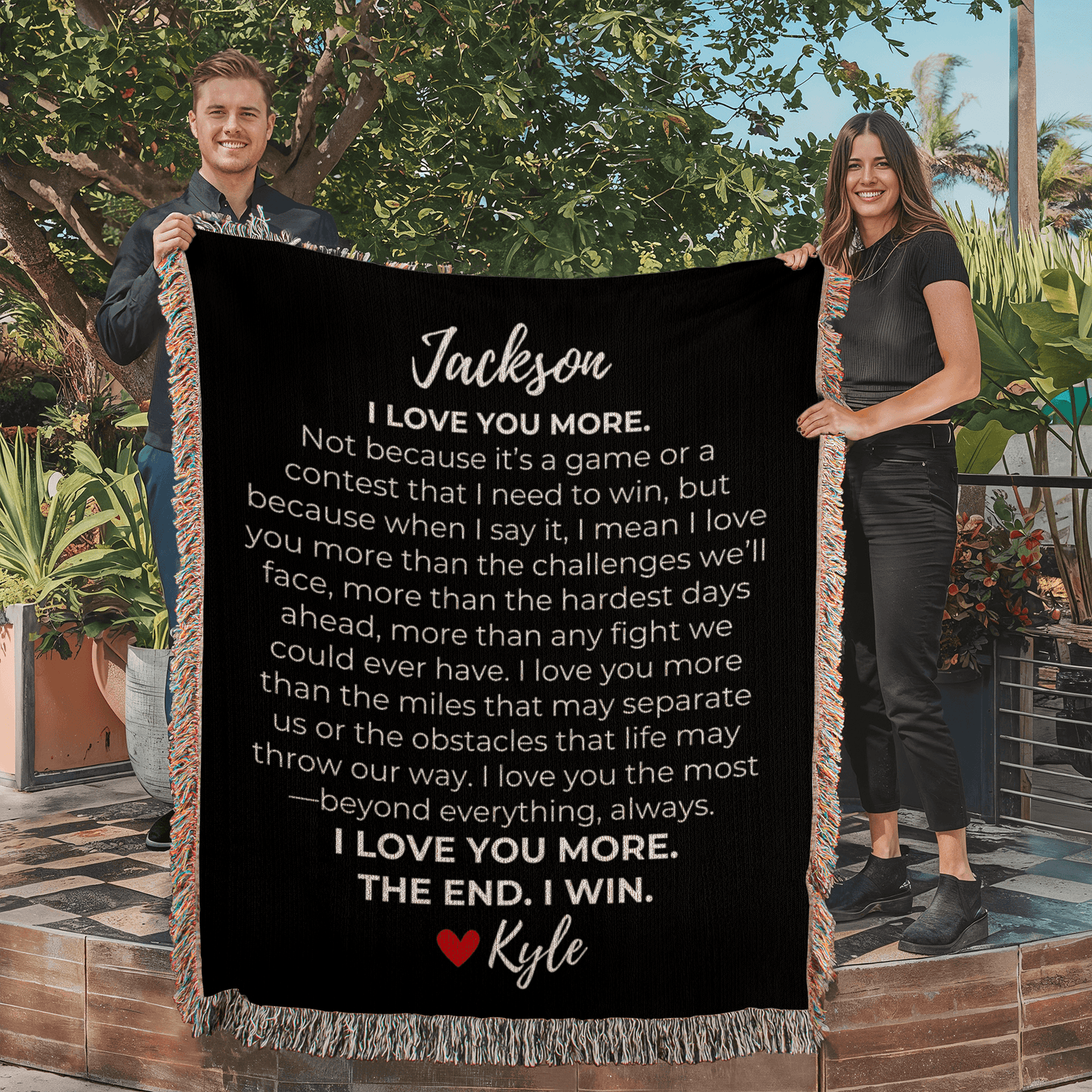 I LOVE YOU MORE Cotton Anniversary Gift Blanket – Romantic Gift for Wife, Husband, Girlfriend, Boyfriend – Perfect for 1st, 2nd Anniversary or Valentine's Day