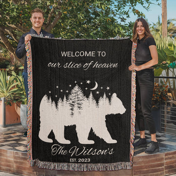 Personalized Bear Forest Blanket Romantic Hunter Gift for Him | Rustic Cabin Decor Valentine's Day Gift for Husband Boyfriend Anniversary Wedding Keepsake