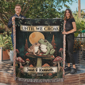 Frog Couple Tapestry | Personalized Anniversary Gift Custom Name Tapestry Woodland Blanket Woven | Cottagecore Wedding Gift For Couple Gift