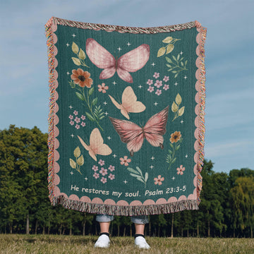 Personalized Bible Verse Blanket with Butterflies, Custom Scripture Throw, Faith Gift for Her, Religious Home Décor, Christian Keepsake