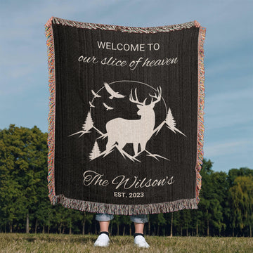 Personalized Outdoor Blanket for Him Romantic Valentine Gift Rustic Cabin Decor Mountain Anniversary Keepsake Hunter Gift for Boyfriend