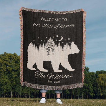 Personalized Bear Forest Blanket Romantic Hunter Gift for Him | Rustic Cabin Decor Valentine's Day Gift for Husband Boyfriend Anniversary Wedding Keepsake