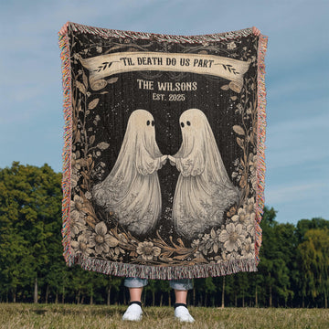 Ghost Couple 'Till Death Do Us Part  Personalized Wedding Blanket Spooky Halloween Tapestry Woven Ghost Gifts His & Hers Anniversary Gifts