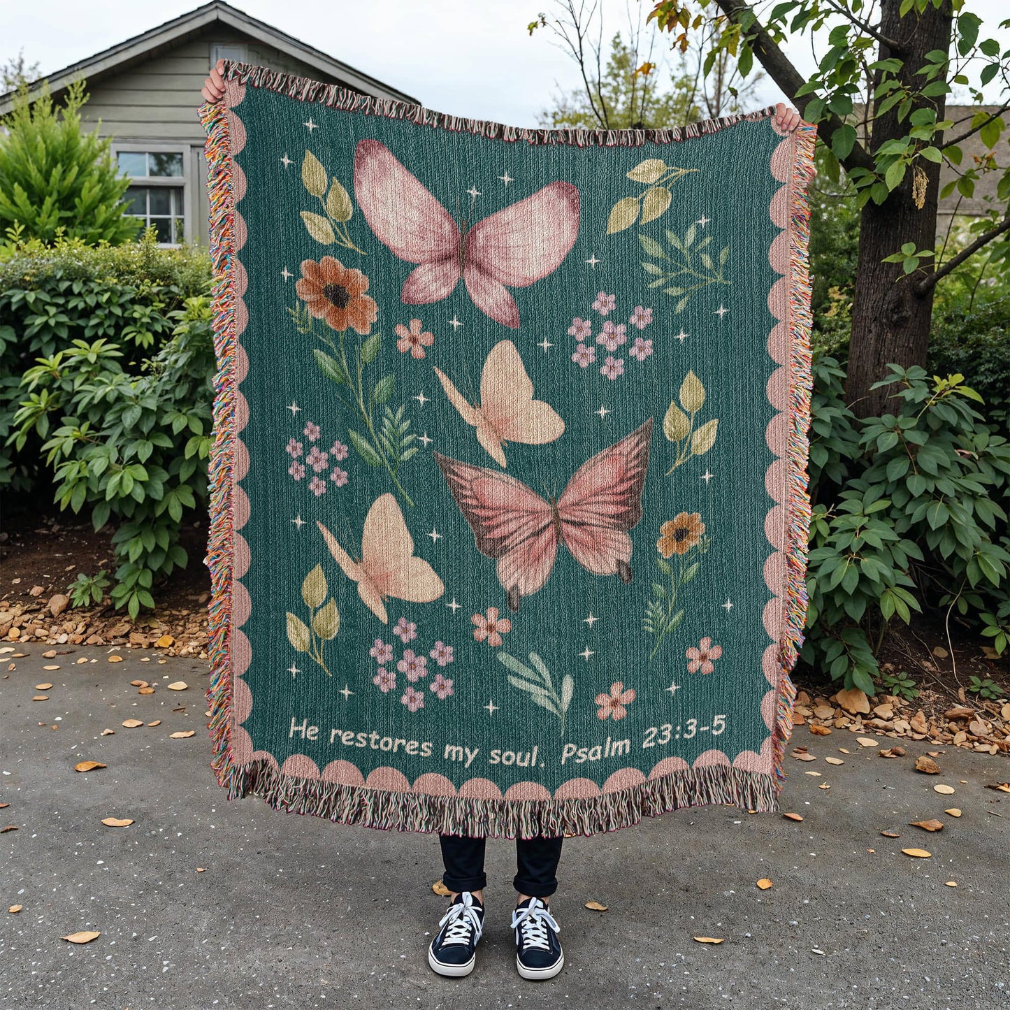 Personalized Bible Verse Blanket with Butterflies, Custom Scripture Throw, Faith Gift for Her, Religious Home Décor, Christian Keepsake