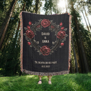 Personalized Gothic Wedding Tapestry Custom Last Name Gift Blanket Wedding Monogram Couple Keepsake Blanket Anniversary Mr and Mrs Initials