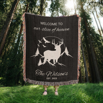 Personalized Outdoor Blanket for Him Romantic Valentine Gift Rustic Cabin Decor Mountain Anniversary Keepsake Hunter Gift for Boyfriend