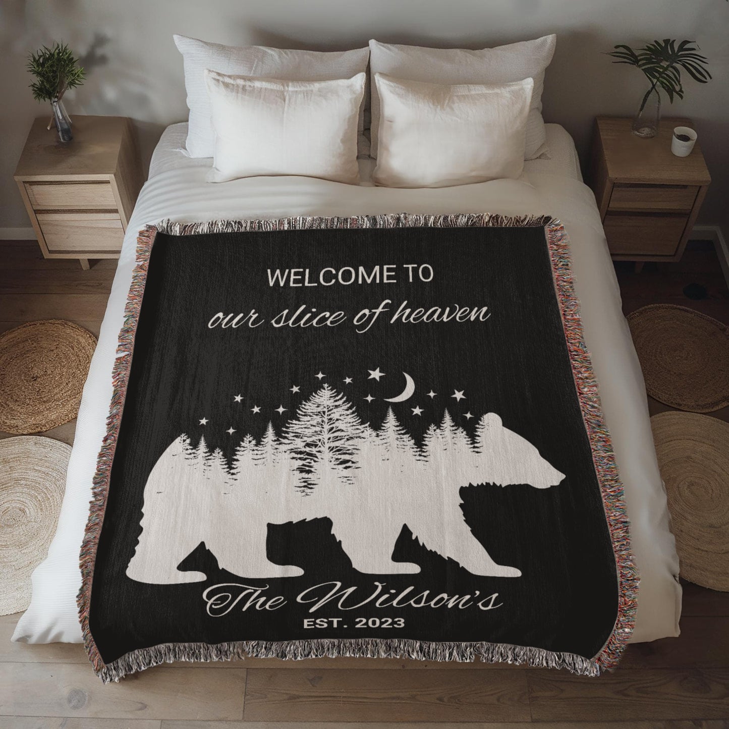 Personalized Bear Forest Blanket Romantic Hunter Gift for Him | Rustic Cabin Decor Valentine's Day Gift for Husband Boyfriend Anniversary Wedding Keepsake