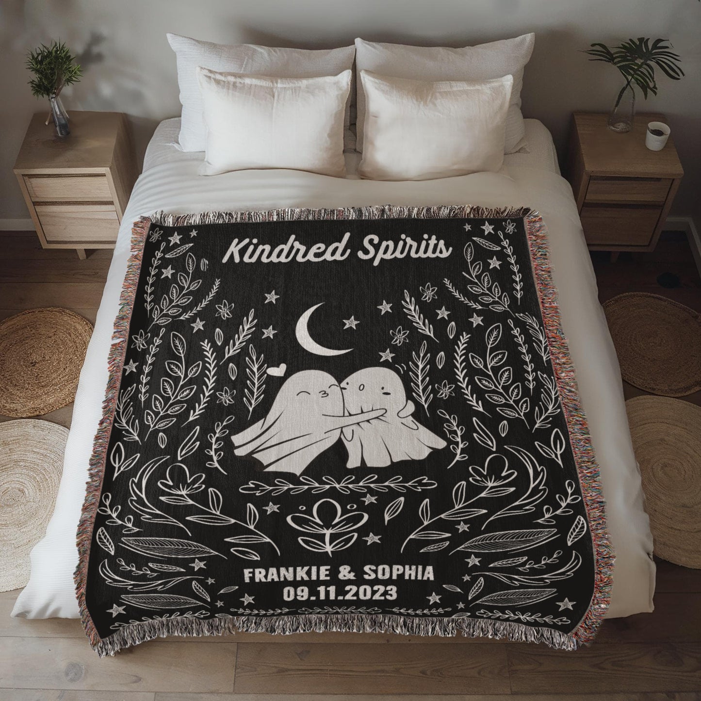 Ghost Couple Kindred Spirits Personalized Wedding Blanket Spooky Halloween Tapestry Woven Ghost Gifts His & Hers Anniversary Gifts