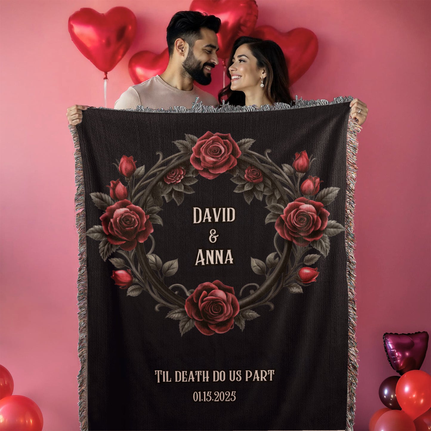 Personalized Gothic Wedding Tapestry Custom Last Name Gift Blanket Wedding Monogram Couple Keepsake Blanket Anniversary Mr and Mrs Initials